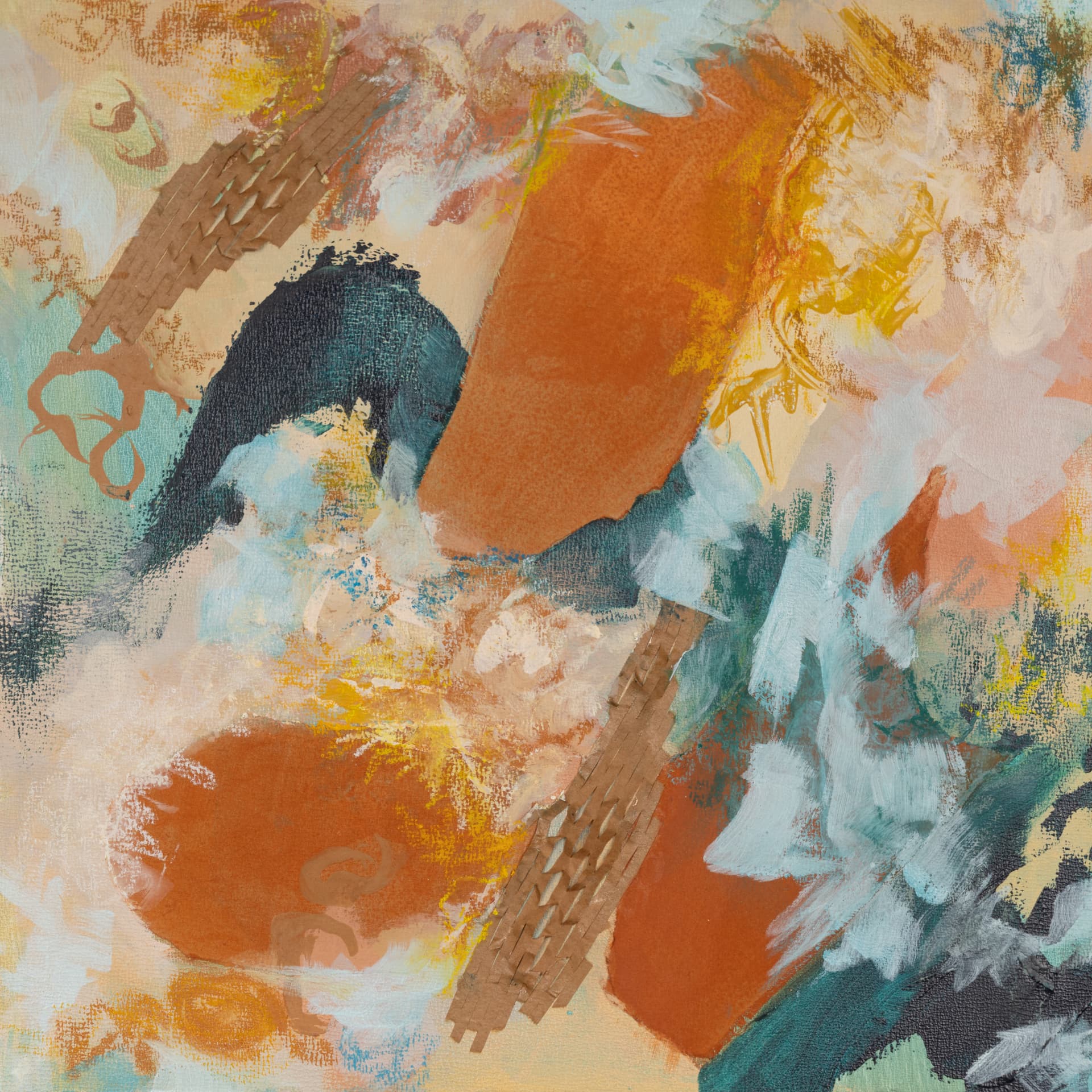 Abstract composition in blush, cream and deep blue
